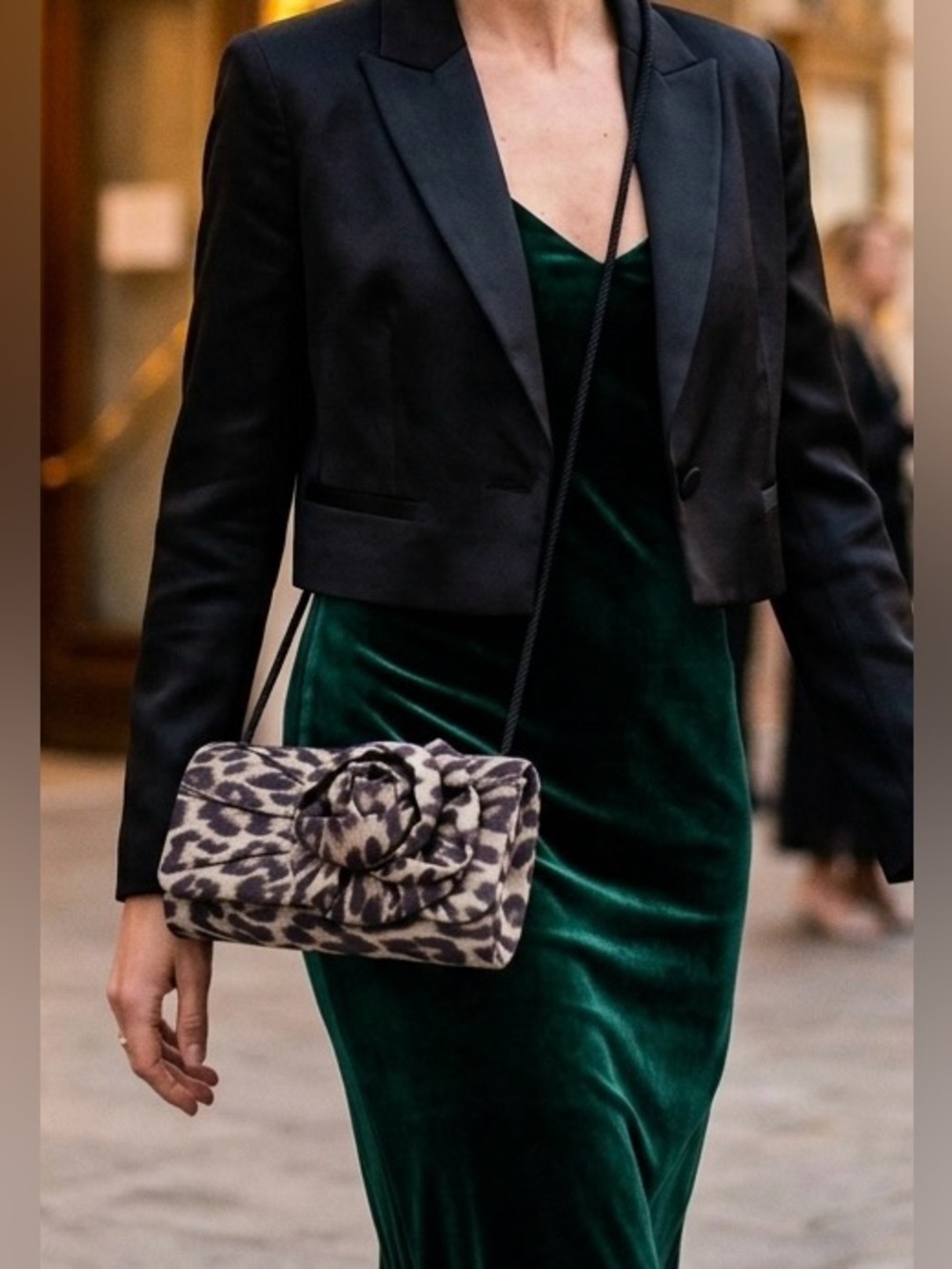 Vintage Leopard Print Rosette Crossbody Clutch